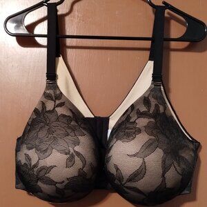 Cacique Women's bra 44DD Black Lace Overlay Backsmoother LIGHTLY LINED FULL COV